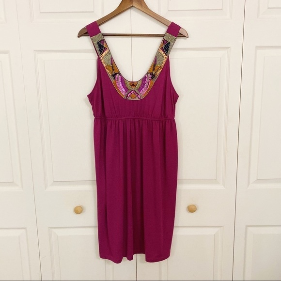 Maurices Maroon Southwestern Style Beaded Sleeveless Plus Size Dress - Picture 6 of 6